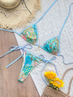 Triangle Striped Micro Bikini Set For Women