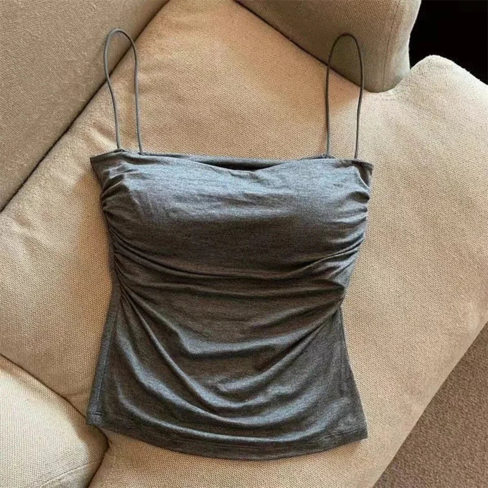 Waist Pleated Corset Top With Soft Support Chest Pad Sleeveless