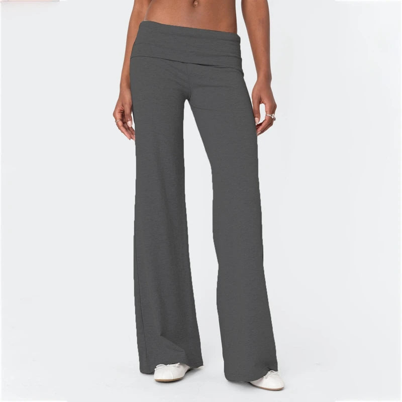 Casual Wide Leg Sweatpants Fold Over Waist Low Rise Flare Yoga Lounge