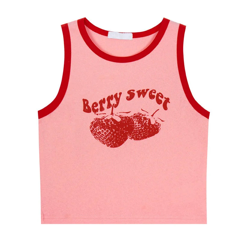 Pink Print Y2K Tank Top Off Shoulder Crop