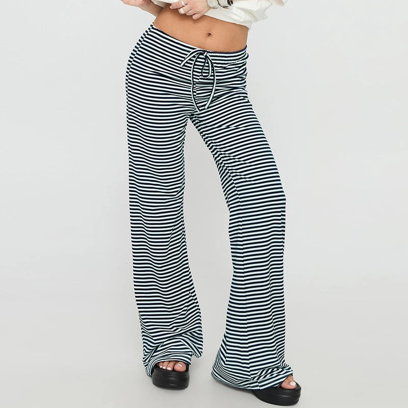 Casual Wide Leg Sweatpants Fold Over Waist Low Rise Flare Yoga Lounge