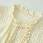 Lightweight Blouse With Puff Sleeves Tie Neck Ruffle Collar Retro Style
