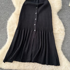 Vintage Inspired Turn Down Collar Knit Maxi Shirt Dress