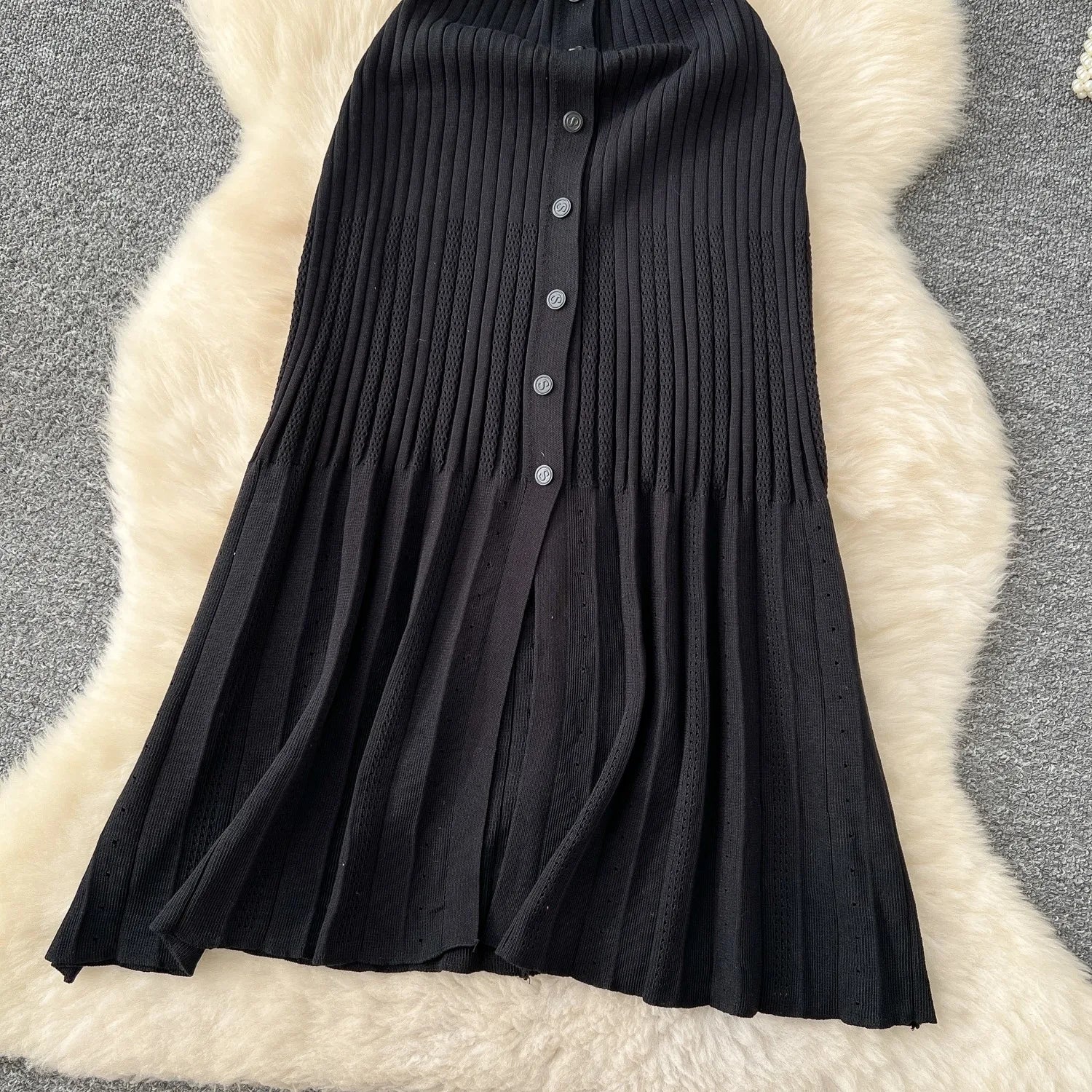 Vintage Inspired Turn Down Collar Knit Maxi Shirt Dress
