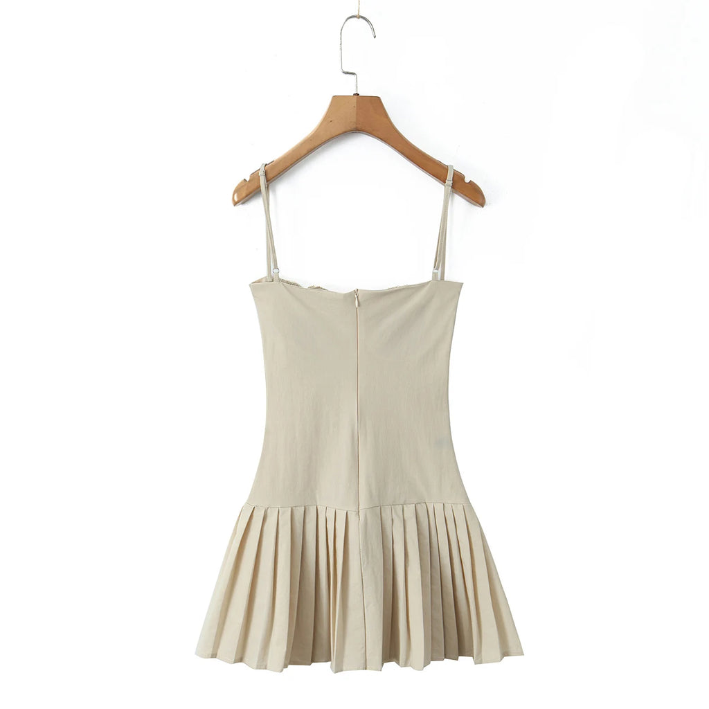 Crimson Ruched Front Button Mini Dress With Slash Collar And Sling Bodice