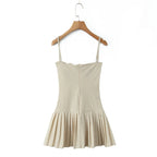 Crimson Ruched Front Button Mini Dress With Slash Collar And Sling Bodice