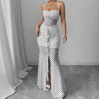 White Polka Dot Chiffon Backless Strapless Dress With Empire Waist