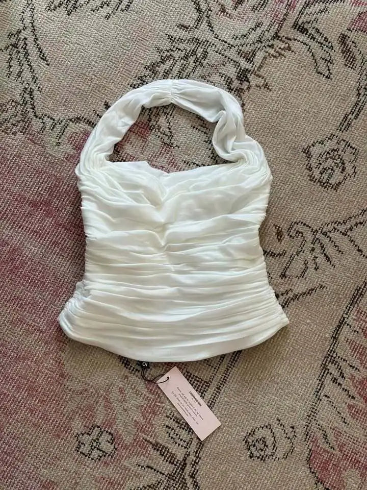 Ruched Halter Backless Top Double Layer