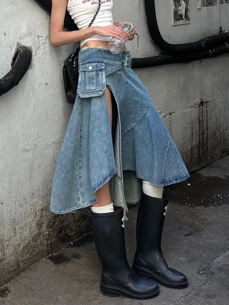 Sultry Retro Denim Slit Skirt For Women A Slimming And Versatile
