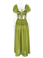 Vibrant Lace Up Back A Line Dress With Short Sleeves