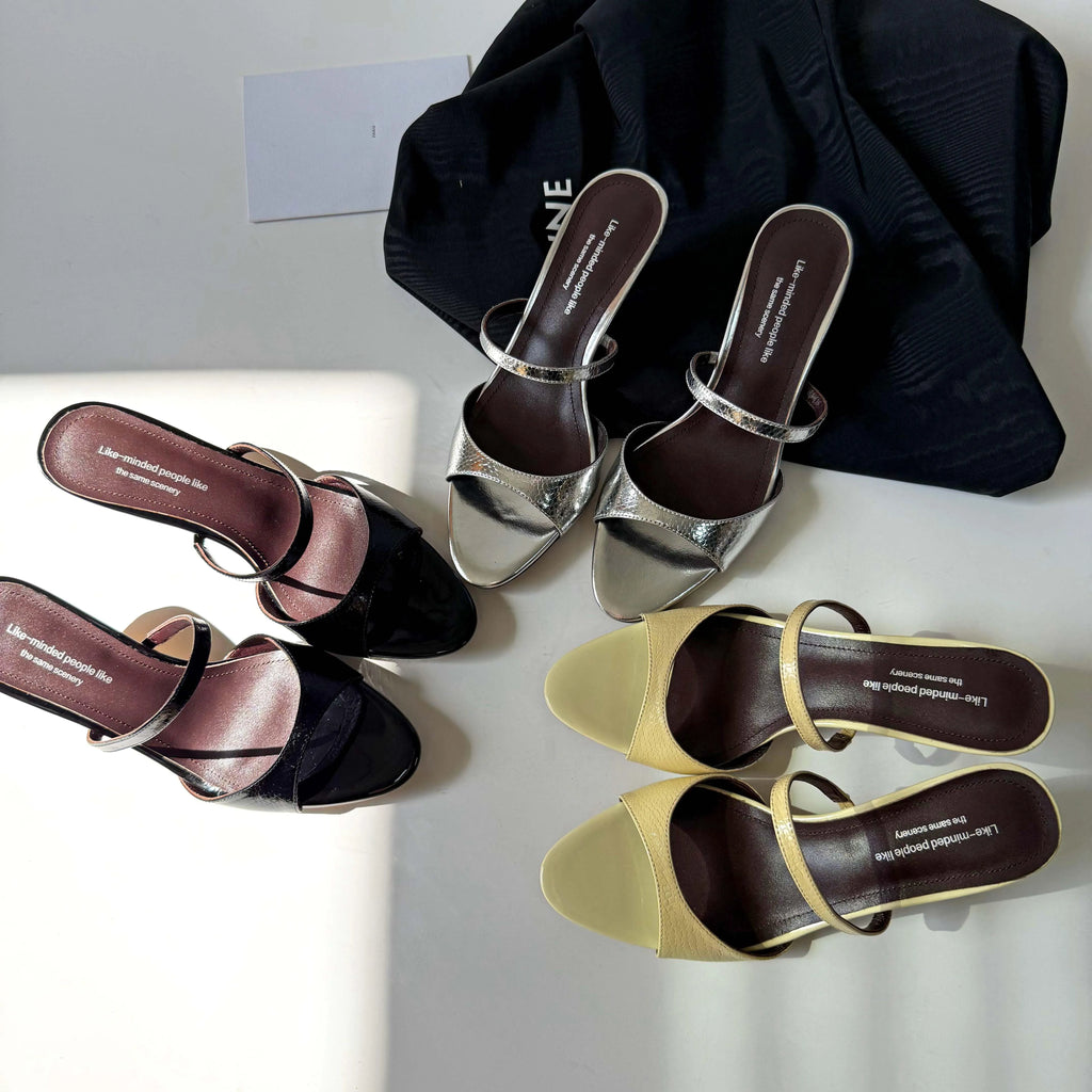 Genuine Leather Slip On Peep Toe Mules
