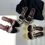 Genuine Leather Slip On Peep Toe Mules