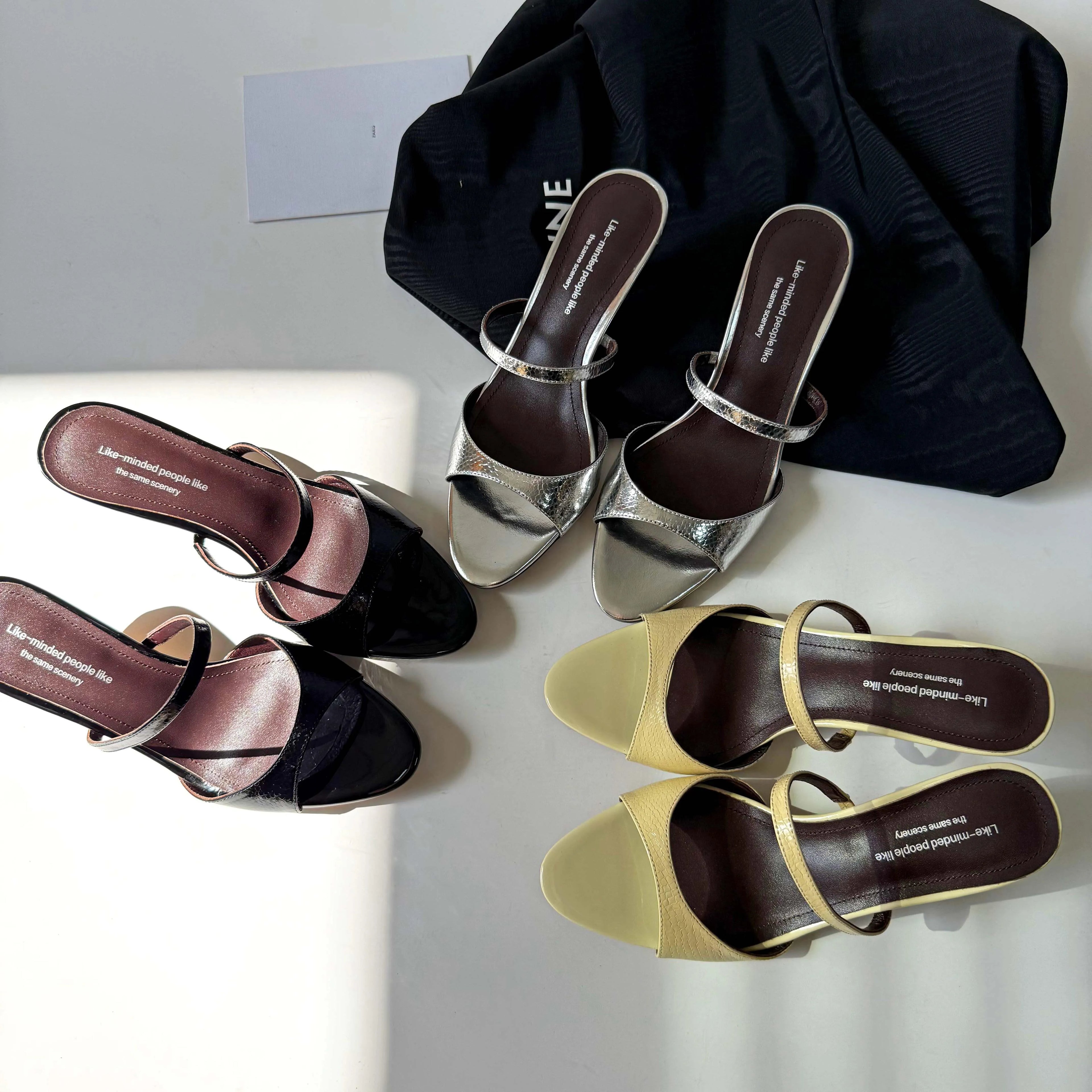 Genuine Leather Slip On Peep Toe Mules