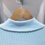 Polo Neck Knit Dress With Elastic Slim Fit And Multi Pocket Wrapped Hip Skirt