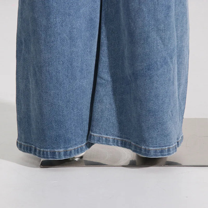 Glimmering Rhinestone Patchwork Denim With Loop Detail For A Chic Straight Leg Silhouette