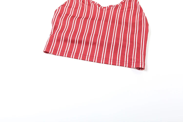Bold Stripe Halter Two Piece Beach Vacation Outfit