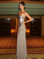 Patchwork Sequin Sling Dress Glamour Backless Bodycon Evening Gown