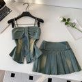 Denim Set With Sleeveless Cami Top And Mini Skirt Slim Fit Zipper