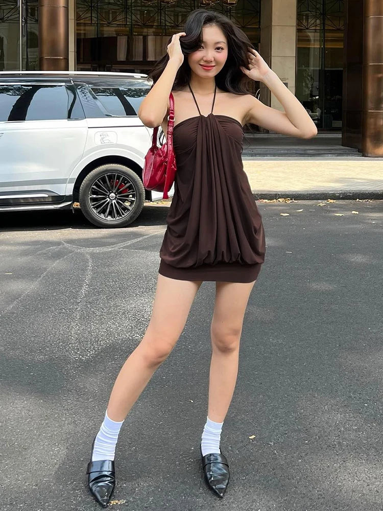 Sexy Halter Backless Mini Dress Ruched
