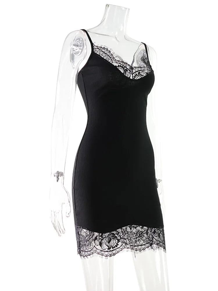 Lace Patchwork Camisole Dress With Sheer Detailing