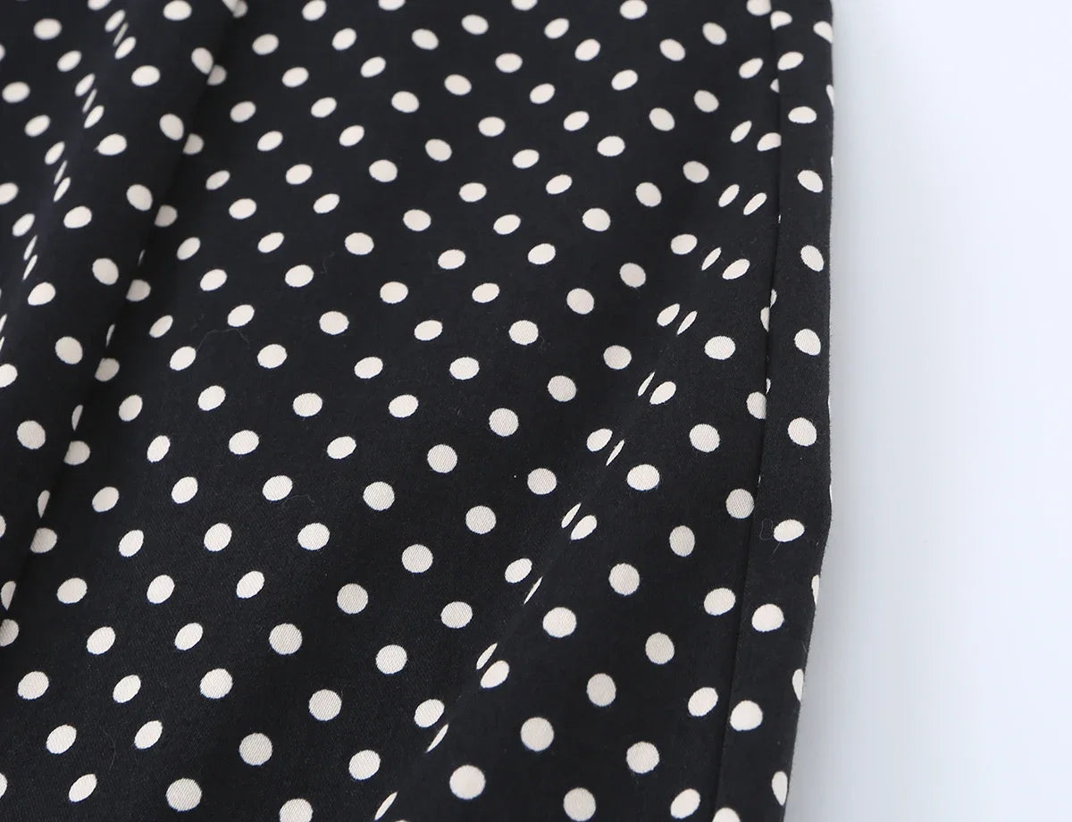 Black Polka Dot Summer Mini Dress With Bow Detail Sleeveless Slimming Waist
