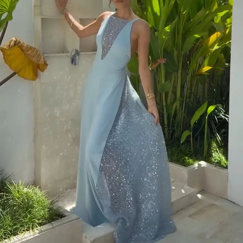 Elegant Sequin Mesh Evening Gown With Hollow Out Detailing In Floor Length Silhouette