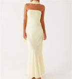Floral Tube Maxi Dress With Scarf Strapless Backless Mesh Bodycon Sundress