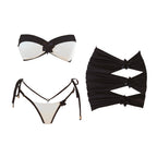Black Lace Swim Set With Bandeau Halter And Long Skirt