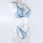 Lace Embroidered Bra and Thong Lingerie Set