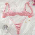 Pink Satin Lace Floral Lingerie Set