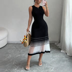 Ombre Mesh Knit Midi Dress With Sheer Hem For Summer Chic