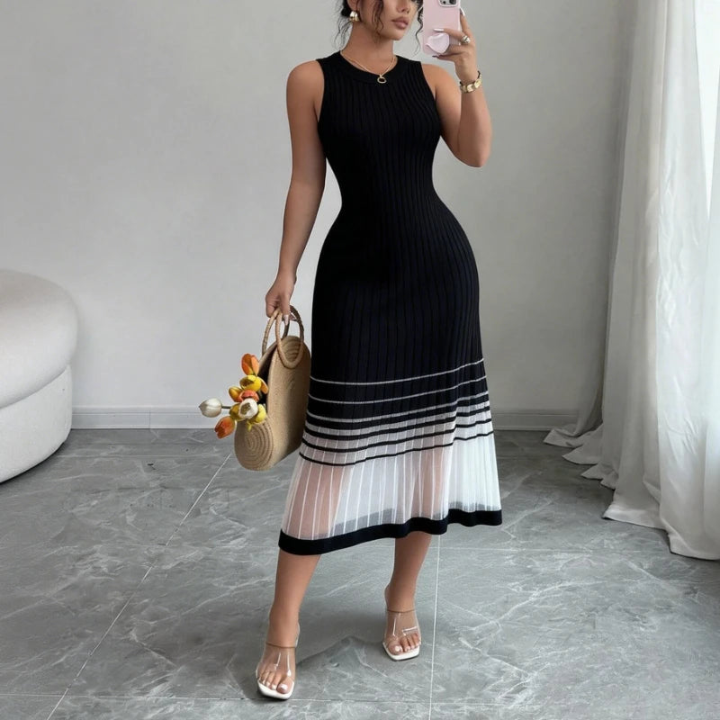 Ombre Mesh Knit Midi Dress With Sheer Hem For Summer Chic