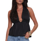 Halter Neck Crop Top With Tie Back Sleeveless Backless Camisole