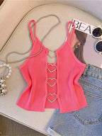 Ribbed Crop Top With Sleeveless Back Heart Decor Cami