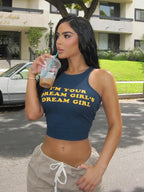 Letter Print Tank Top For Women O Neck Slim Fit Sporty Leisure Wear