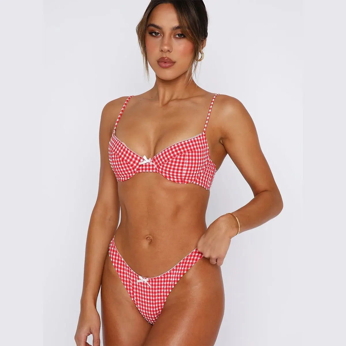 Printed Micro Bikini Set With Bandeau Top Push Up Swimwear