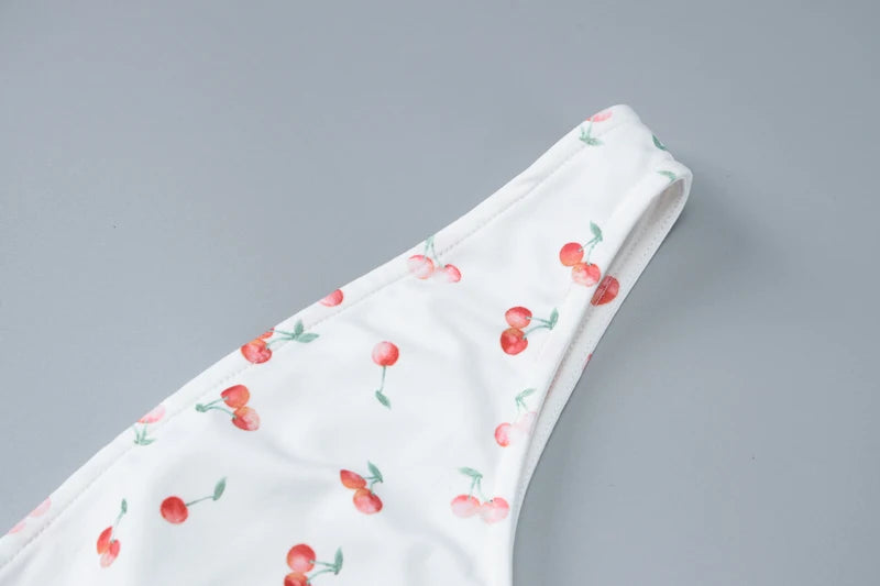 Cherry Print Straps Backless Draped Mini Dress