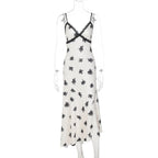 Patchwork Lace Midi Dress With Halter Neck And Backless Silhouette