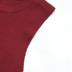 Red Sleeveless Hollowed Out Crop Tank Top With Frog Button Detail