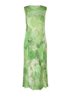 Japanese Style Pleated Print Dress Round Neck Sleeveless Loose Fit