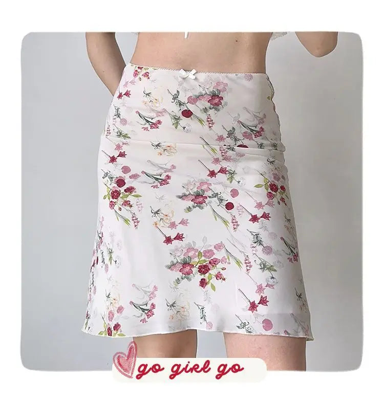 Floral Retro Mesh Mini Skirt With Fish Tail