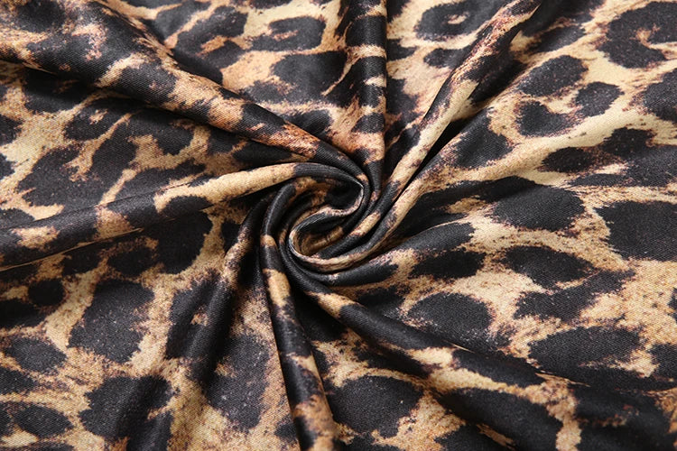 Leopard Print Ruched Deep V Neck Dress With Ribbon Tie And High Split