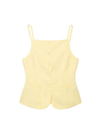 Buttoned Waistcoat Two Piece Shorts Set With Mid-Waist Pockets