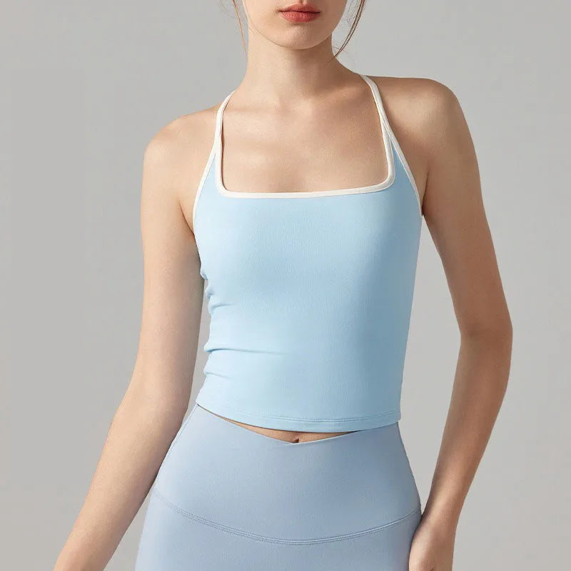 Colorful Yoga Vest With Fixed Chest Pads Women Gym Sleeveless Tank Top For Fitness And Running