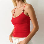 Bead Front Spaghetti Strap Cami Top Casual Sleeveless Crop Top Slim Fit