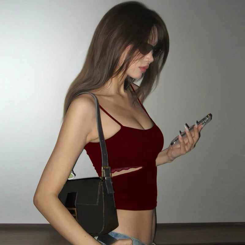 Lace Splice Hollow out Strap Design Streetwear Slim Fit with Chest Pad Ruffle Trimmed Underwear Set