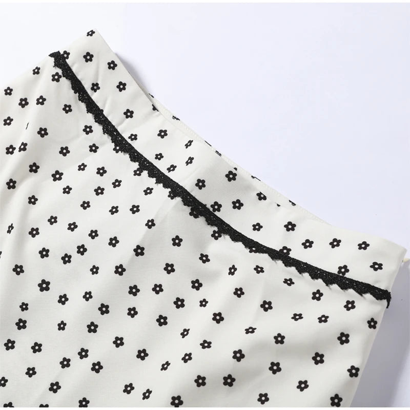Polka Dot Square Collar Crop Top And High Waist Maxi Skirt Set Outfit