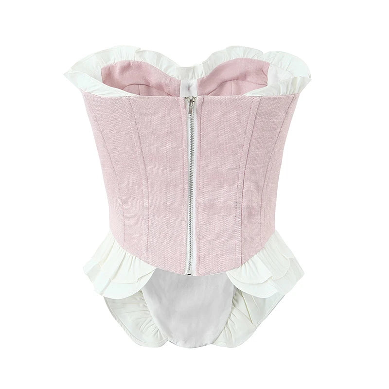 Fashion Bow Chic Fish Bone Tube Sexy Slim Backless Corset Y2K Strapless Cropped Top