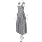 Gingham Square Neck A-Line Midi Dress With Pockets