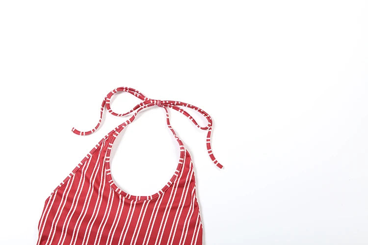 Bold Stripe Halter Two Piece Beach Vacation Outfit